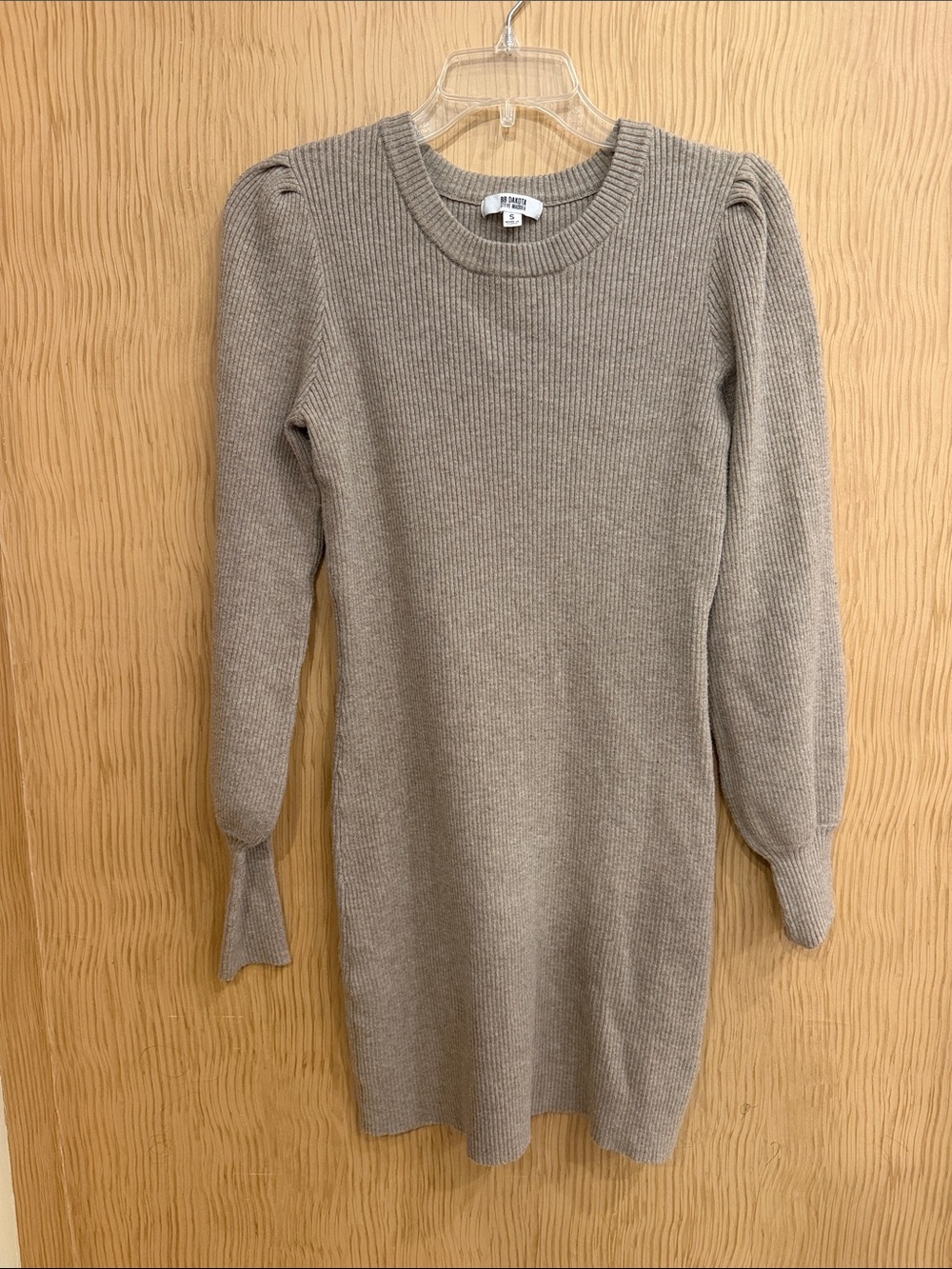 BB Dakota Taupe Ribbed Long-Sleeve Sweater Dress